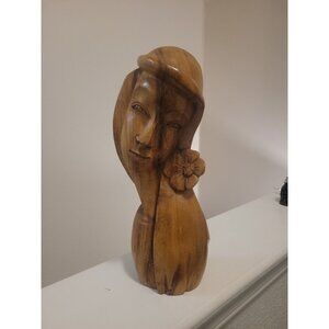 Hand Carved Teak Wood Hawaiian Woman Bust Sculpture MCM Made In Philippines 12"
